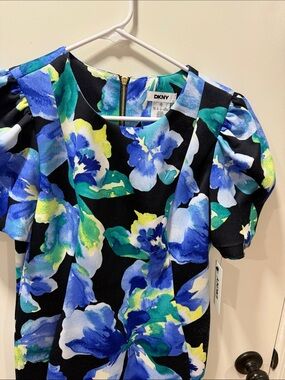 DKNY Black Dress with Blue, Green & Yellow Floral Print